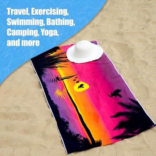 GEEZY Microfibre Beach Towel, Birds Sunrise Design - Quick Drying, Lightweight, Sand-Free, Large & Durable, Summer Design - Beach Essentials for Travel, Holiday, Swimming, Sauna, Adults, 70x140cm — view 5