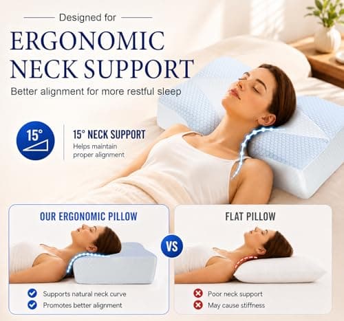 Hydomi Memory Foam Neck Support Pillow for Neck and Shoulder Pain Sleeping with Cooling Pillowcase: Ergonomic Cervical Pillow 5X Pain Relief - Contour Bed Pillows for Side Back Stomach Sleepers — view 2