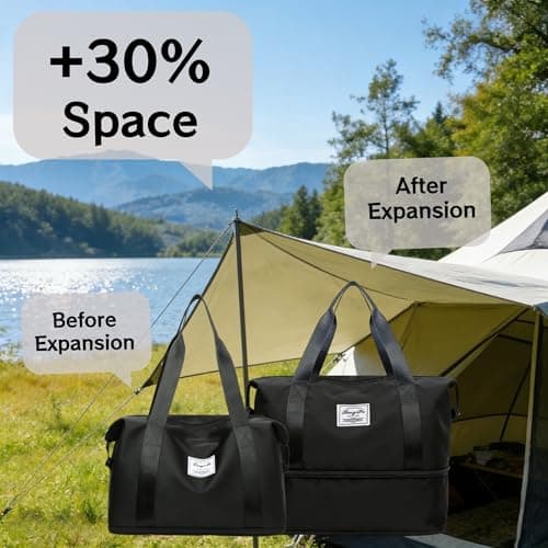 HUANYO Expandable Holdall Bag - 2-in-1 Design (20L to 35L), Foldable Waterproof Lightweight Sports & Travel Bag for Men and Women, Perfect for Gym, Beach, Yoga and Weekend Trips (Black) — view 3