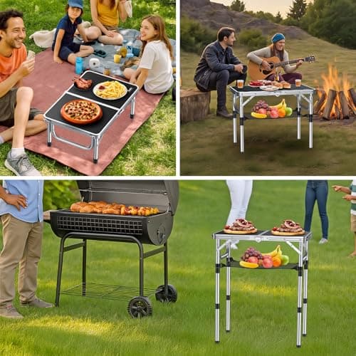 Anbte Folding Camping Table with Storage Net, 3 Adjustable Heights Aluminum Picnic Table, 2ft Portable Table Waterproof Lightweight, for Outdoor Indoor Garden Beach Backyard, 60cm x 40cm, black — view 5
