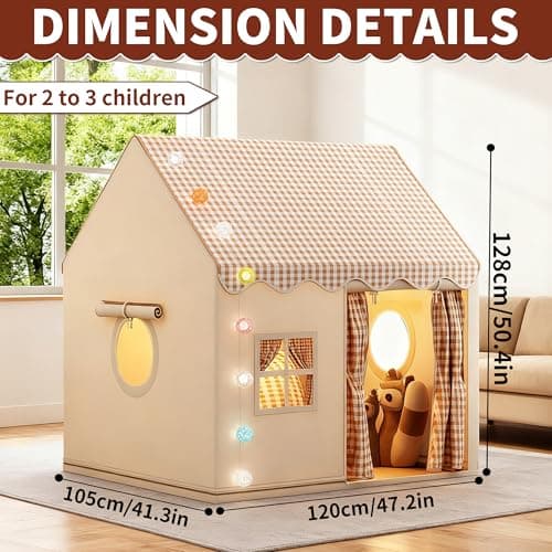 FREEAMG Kids Play Tent with Multi-Coloured Ball Lights & Storage Bag Khaki — view 3