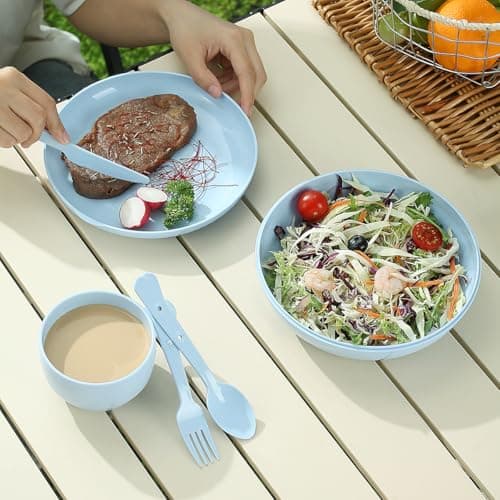 Evanda Camping Mess Kit with Bowl, Plate, Cup, Spoon, Fork, Knife and Carry Bag, Reusable Camping Accessories Essentials Gear Light Weight and Small Space Easy to Carry or Put in Backpack — view 5