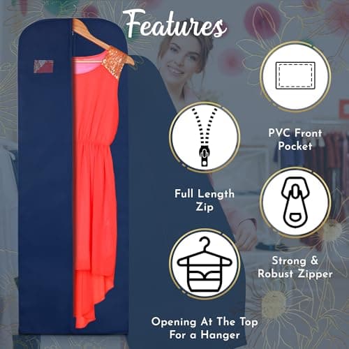 Wedcova Dress Bag | Hanging Garment Bags | Full Length Travel Covers | Wedding Long Clothes Storage Cover with Zipper for Women | 72 Inch (182cm) | Pack of 1 | Navy Blue — view 3