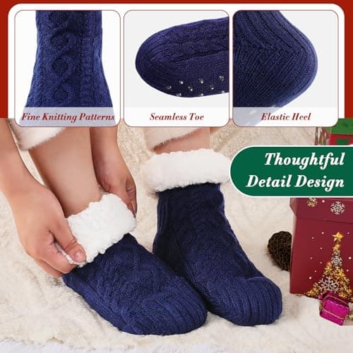 SockWaddles Slipper Socks for Women & Men, Non Slip, Thermal Winter Navy — view 6