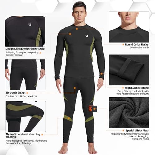 UNIQUEBELLA Mens Thermal Underwear Set Long Sleeve Turtleneck Tops Long Johns Thermal Base Layer Bottom Fleece Lined Quick Drying — view 4