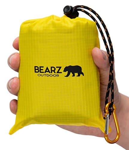 BEARZ Outdoor Travel Blanket - Pocket Sized Beach Mat, Waterproof Picnic Mat, Sandproof - Camping Gadgets & Festival Hiking Accessories (Yellow)