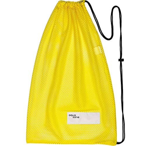 Mesh Drawstring Bag for Sports Equipment with Drawstring for Swimming, Beach, Diving, Travel, Gym (Yellow)