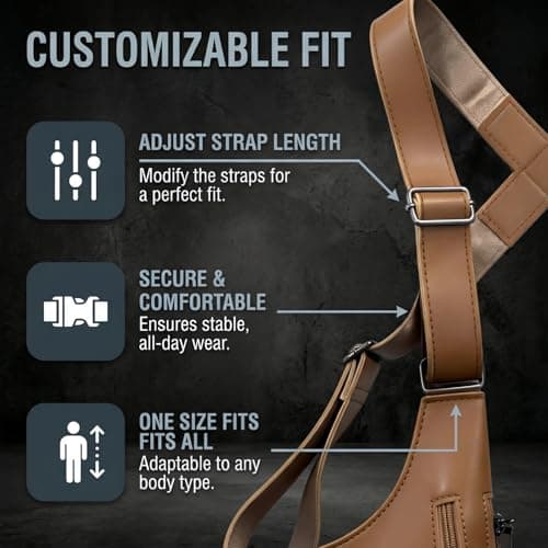 Anti-Theft Shoulder Holster Bag for Men, Double Shoulder Armpit Chest Bag, Premium Leather, Adjustable Straps, Phone Wallet Pocket - Travel, Outdoor, Unisex Underarm Pouch, Yellow, L, Anti-theft — view 4