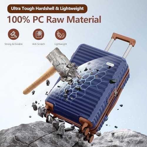 SHOWKOO Suitcase Sets 5 Piece Expandable Hardshell PC Luggage, Blue — view 3
