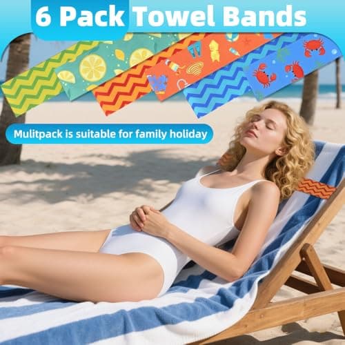 Bmeigo 6-Pack Beach Towel Bands for Sun Loungers Wide Strong Elastic Straps — view 5