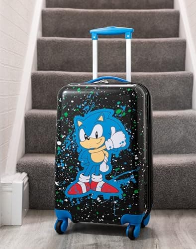 Sonic The Hedgehog Kids Suitcase | Black Small Cabin Bag for Boys & Girls | Carry On Trolley with Extendable Handle | Paint Splatter Gaming Fun | Game Movie Travel Accessory for Children & Teens — view 2
