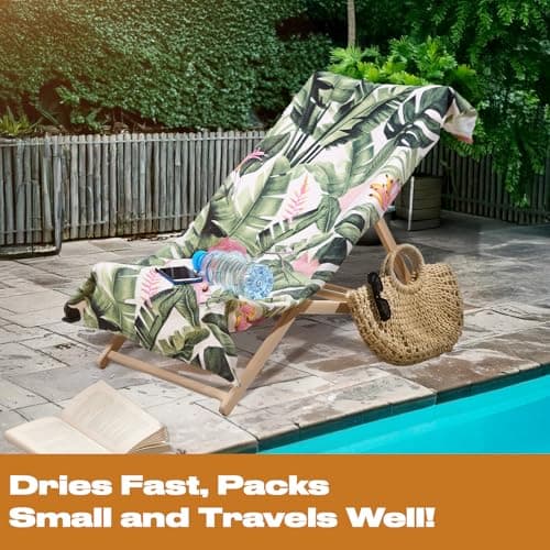 Dreamscene Beach Towel Green Tropical Print, Soft Quick-Dry Absorbent Large Microfibre Beach Towel for Adults & Kids Lightweight Swimming Towels For Summer Essentials, 71 x 152cm — view 3