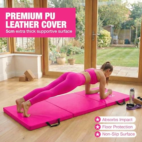 YouVsYou 6ft Tri-Folding Gymnastics Mat & Play Mat, 5cm Thick High-Density Foam Crash Mat, Non-Slip, Sweat-Proof & Portable Exercise Mat for Tumbling, Gym, and Home Exercise & Play, 183cm x 60cm — view 3