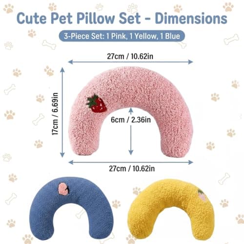 QhgPnt 3 Pcs Cat Pillow Set, Fluffy And Soft Dog Pillow, Comfortable Sleeping Cat Cushions with Neck Support, Pink Yellow Blue Colour Collection for Small Pets Improve Sleeping, Travel and Home Use — view 2