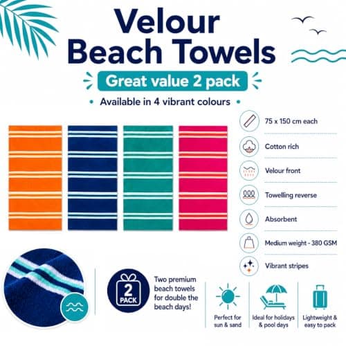 Adore Striped Beach Towels 2 Pack - Teal & Orange 75 x 150 cm — view 3