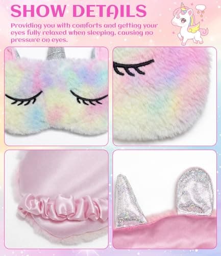 Eye Masks for Sleeping, Cute 3D Animal Eye Masks Plush Sleep Mask Cartoon Blindfold Eyeshade Travel Eye Cover for Girls Adult - Unicorn — view 3