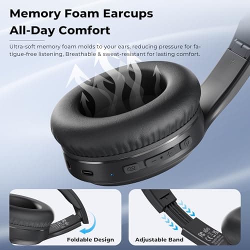 Headphones Wireless Over Ear , 70 Hours Playtime Bluetooth Headphones Built-in Microphone, Foldable Lightweight Headset with Bluetooth 5.4, HiFi Stereo Sound for PC Cellphone Travel Office (Black) — view 5