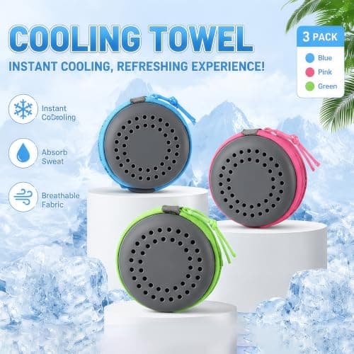 XQMMGO 3 Pack Cooling Towels (30x90cm), Instant Cold Microfibre Ice Towel for Neck with Portable Case & Clip, Quick Dry Breathable Gym Towel for Sports, Running, Yoga, Golf, Travel & Heat Relief — view 6
