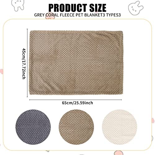 GLAITC Fluffy Dog Blanket 3 Pcs Flannel 45x65cm Washable Cat Soft and Warm Pet Blankets for Rabbits Dogs Small, Sofa, Car, Travel, Keep Pets (Khaki, white, grey) — view 2