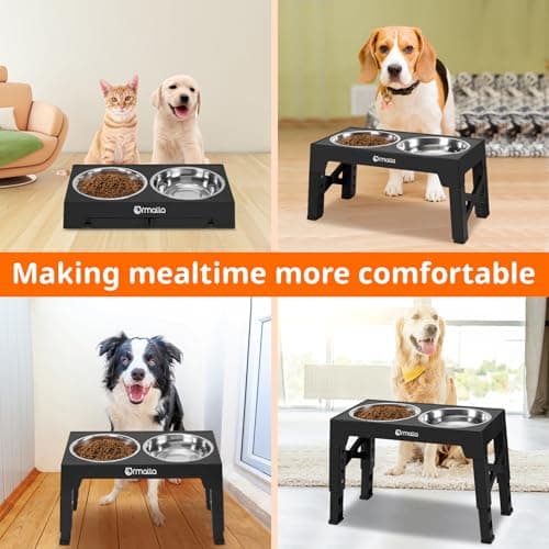 Ormalla Elevated Dog Bowls with Slow Feeder, 5 Heights Adjustable Raised Dog Bowls with 2 Stainless Dog Food Bowl Stand for Large Medium Small Dogs and Pets - Black — view 6