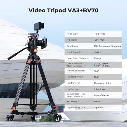 K&F CONCEPT 80"/202cm Video Tripod with Fluid Head — view 3