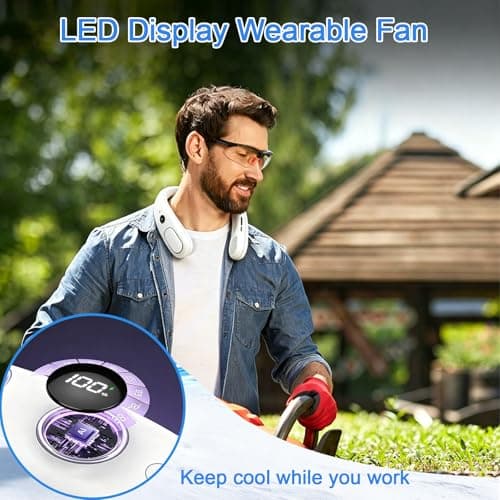 Portable Neck Fans Rechargeable with Semiconductor Cooling, Neck Air Conditioner with LED Display, 5 Speed Bladeless Neck Fans for Women & Men, 4000mAh Wearable Cooling Fan for Travel Outdoor (White) — view 5