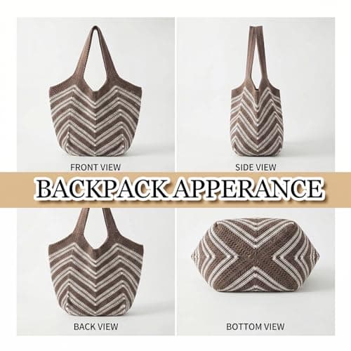 viiotu Beach Bags for Women Large Beach Tote Bag Summer Crochet Straw Woven Boho Holiday Shoulder Handbag (Light Brown, One Size) — view 6