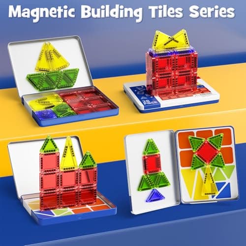 Travel Magnetic Tiles, 26-piece Mini Magnetic Tile Blocks, STEM Travel Magnet Building Tile Set with Iron Box for 3+ years old boys girls Montessori Travel Toys — view 6