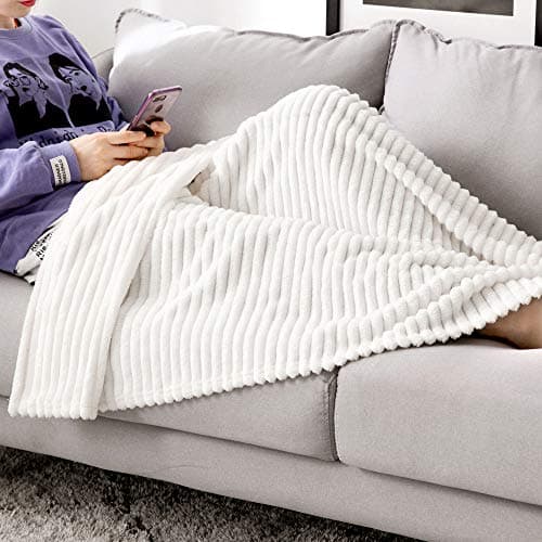 MIULEE Flannel Fleece Throw Blankets Soft Warm Comfortable Throws for Sofa Corduroy Fluffy Blanket Bed Throw for Bedroom Couch Travel Kids Bedroom Accessories 50x60Inch Beige — view 4