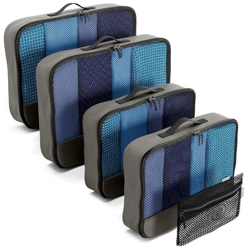 OW-Travel Packing Cubes for Suitcases, Grey M/L, 5 Pcs with Mesh Zip Pouch