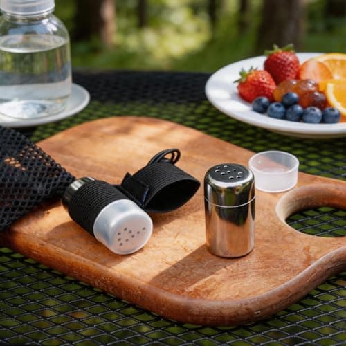 QIHAWN 2Pcs Mini Stainless Steel Travel Salt Pepper Shakers with Mesh Bag — view 4