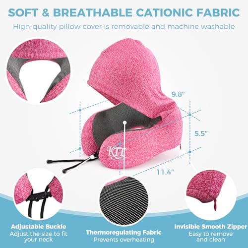 KTT Pink Memory Foam Hooded Travel Pillow Kit Eye Mask & Earplugs — view 3