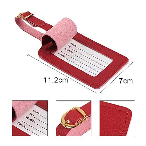 Luggage Tags, Microfiber Leather Personalized Suitcase Tag Set Luggage id Tags Labels Travel Accessories-Set of 4(Red) — view 5