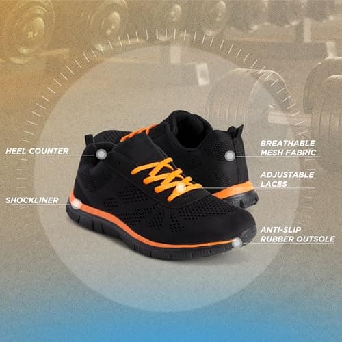 Get Fit Women’s Lightweight Trainers - Breathable Mesh Gym Walking Shoes - Comfortable Lace-Up Fitness Sneakers, Flexible Non-Slip Sole - Black/Orange - UK4/EU37 — view 5