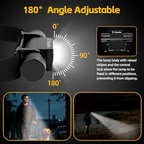 KunHe 20 Pack Rechargeable Headlamp Aluminum Alloy LED USB-C Headlight IP44 Waterproof Three Brightness Modes Suitable for Camping Hiking Hunting Maintenance and Dog Walking — view 5
