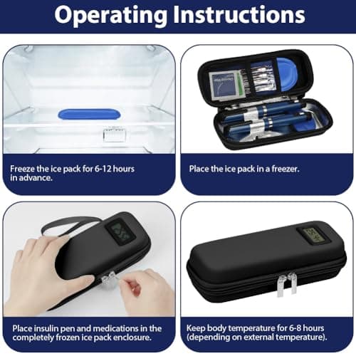 Fefod Insulin Cooler Travel Case with Temperature Display, TSA Approved Refrigerated Medicine Cooler for Travel, Insulin Pen Case with 2 Reusable Ice Packs, Diabetic Small Storage Travel Pack — view 6