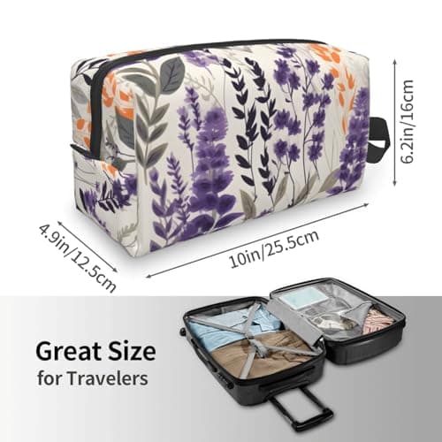 HSYOYO Travel Toiletry Bag for Women Men,Portable Hanging Toiletry Bag,Waterproof Dopp Kit Cosmetic Organizer,Large Capacity Shaving Bag Makeup Bag, Lavender Plant, One Size — view 3