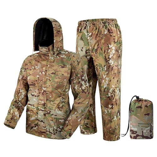 Fousam Rain Suit, Rain Gear for Men Waterproof, Camo Rain Jacket, Lightweight Raincoat for Fishing, Hunting, Motorcycling, Hiking, Traveling, XL