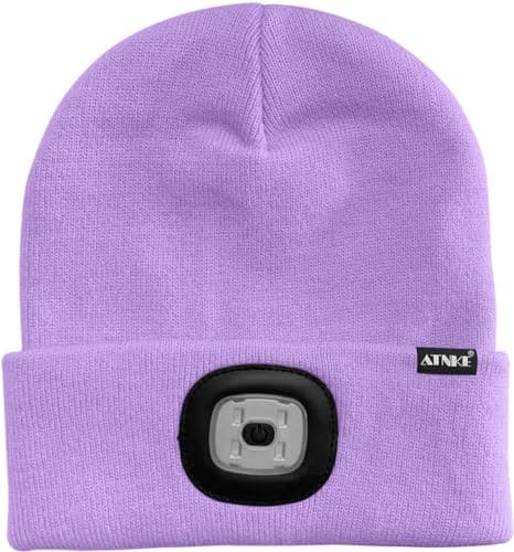 ATNKE LED Lighted Beanie Cap,USB Rechargeable Running Hat Ultra Bright 4 LED Waterproof Light Winter Warm Gifts for Men and Women/Taro Purple — view 2
