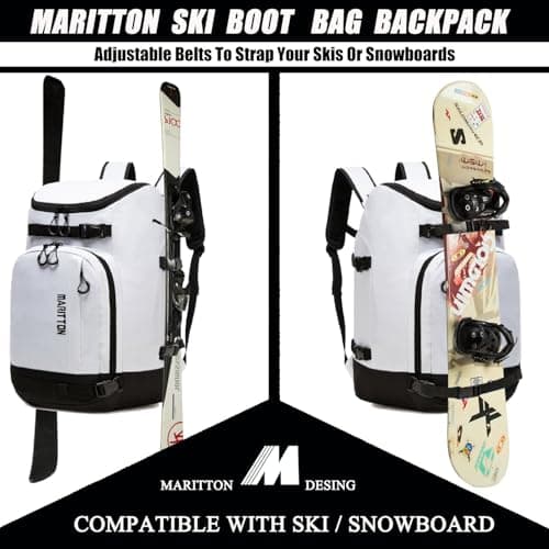 MARITTON Ski Boot Bag - Travel Backpack for Snowboard & Ski Boots, Helmet, Goggles, Gloves, Accessories. (White) — view 5