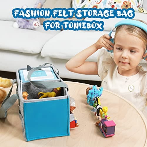 Travel Felt Carrying Case & Storage Bag for Toniebox/Tonies(Gray Blue) — view 5