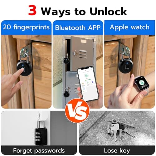 Eseesmart Fingerprint Padlock, Gym Locker with Fingerpirnt Bluetooth APP Control, Smart Fingerprint Lock, Keyless Outdoor Waterproof Security Suitcase Luggage School Backpack-Black — view 2