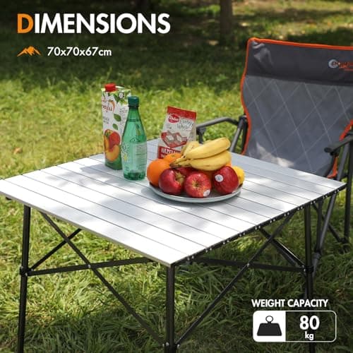 Portal Aluminium Folding Camping Table Square Roll Up Top 4 Person Compact Garden Table with Carry Bag for Picnic Camp Backyard BBQ, Silver — view 3