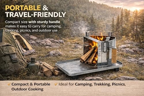 Housetronics Iron Chulha Heavy Duty Portable Camping Sigdi Stove - Charcoal & Wood Burning Stove with Handle for Home, Trekking & Picnic (D30 x H23 x L45 cm) — view 2