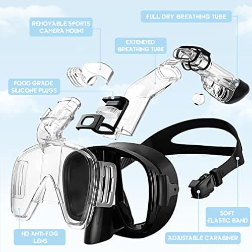 Opurtdor Adults Snorkel Mask Set - Dry Anti-fog Half Face Mask with Panoramic Wide View and Anti-Leak Swimming Goggles for Adults — view 2