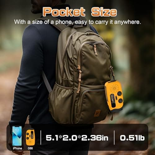 Wind Up Radio, Solar Emergency Radio, Portable Hand Crank Radio, AM/FM Radio with LED Torch, 2000mAh Rechargeable Power Bank, SOS Alarm, USB Phone Charger, Emergency for Camping Hiking (Light Orange) — view 5