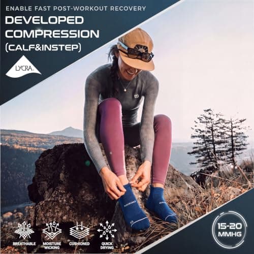 Rahhint Coolmax Hiking Running Socks for Long Distance Anti Blister Moisture Wicking Compression Sports Quarter Ankle Socks Men Women 3 PACK — view 3
