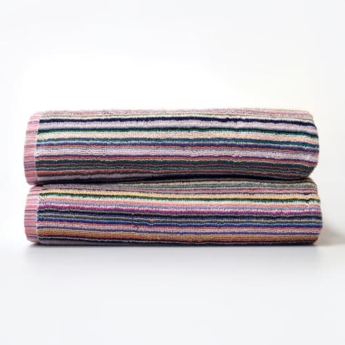Odyssey 100% Recycled Cotton Bath Sheet Set - Multi Coloured Remnant Yarn Stripe, Absorbent, Quick Dry, 2 x Large Bath Towels 90 x 150cm, Lightweight 400GSM