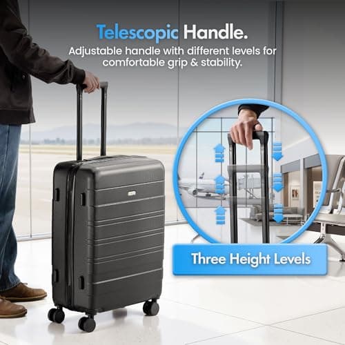 VonHaus Suitcase Set - Black Luggage Set for Travel - 3 Piece Lightweight ABS Hard Shell Suitcases - Telescopic Handle & Double Spinner Wheels - TSA Lock & Anti-Theft Zip - Large, Medium & Cabin Bag — view 3
