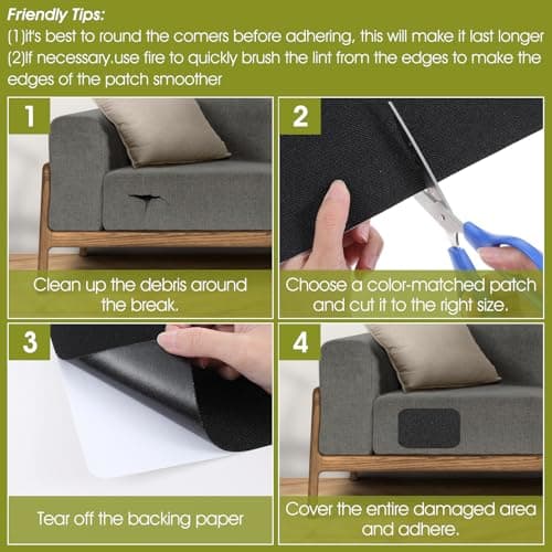 2 Pcs Canvas Repair Patch Self-Adhesive Linen Fabric Repair Kit 28 x 20cm Waterproof Patch for Sofas, Car Seats Lounge Chairs Furniture (Black) — view 3